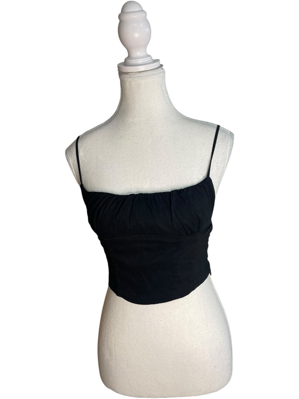 Zara Linen Blend Spaghetti Strap Crop Top Black